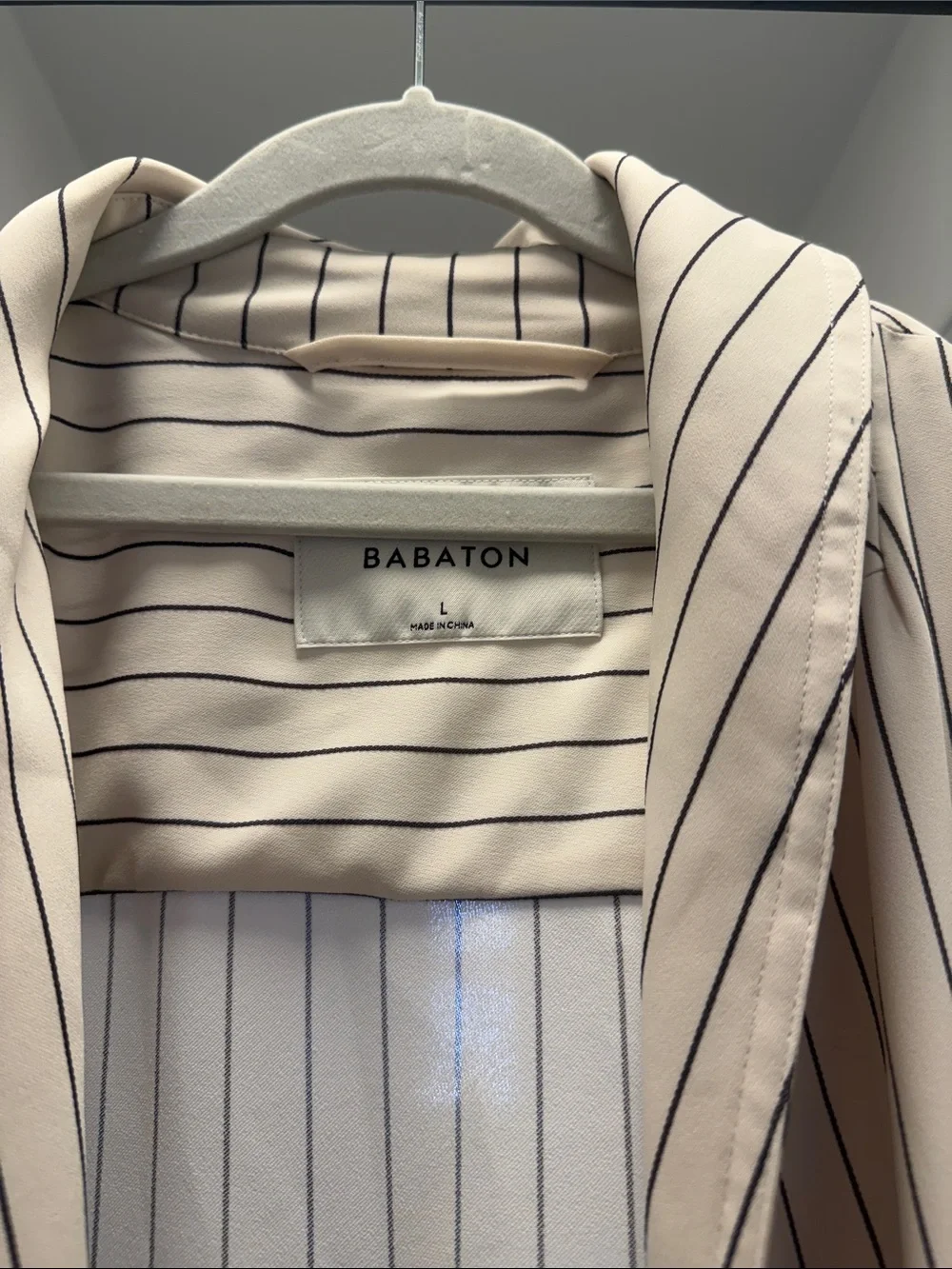 Babaton Cream and Beige Striped Longline Trench Coat